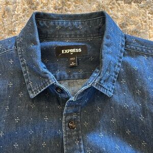 Express Blue Denim Men’s medium polka dot long sleeve
